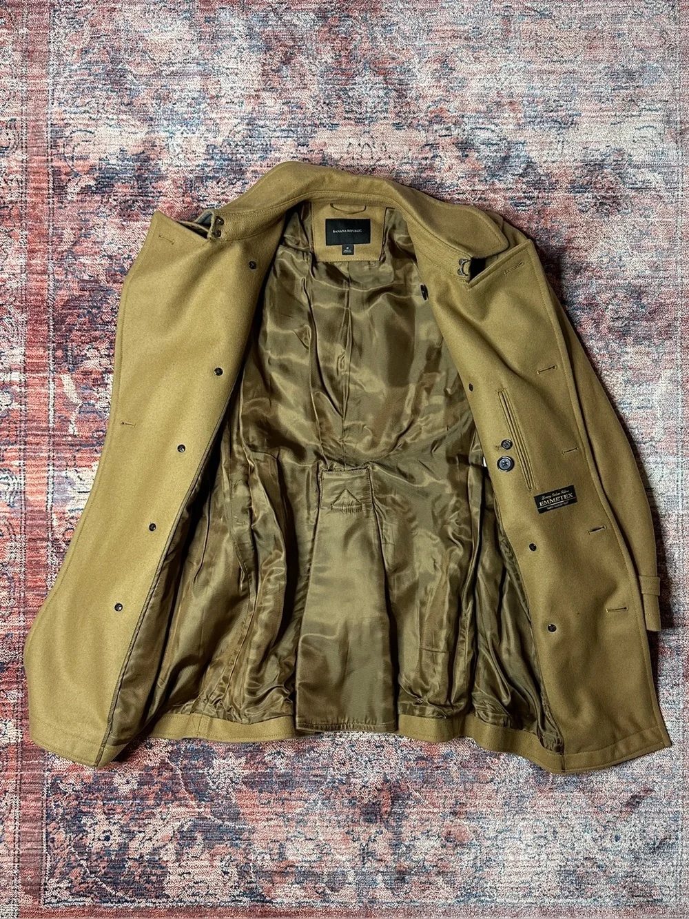 Banana Republic Camel Wool Belted Double Breasted Trench Coat Small